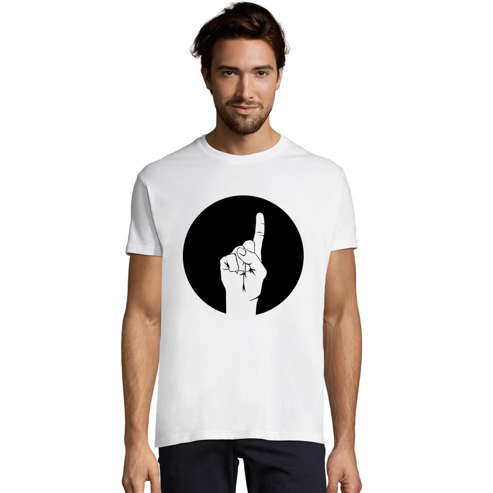 erhobener Zeigefinger im Kreis schwarzes Imperial Fit T-Shirt