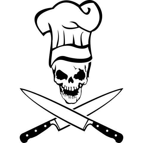Totenkopf mit Kochmütze und Messer