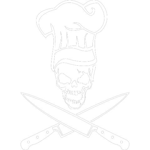 Totenkopf mit Kochmütze und Messer