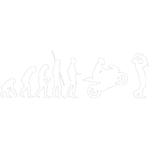 Evolution Motorrad mit Vater und Kind