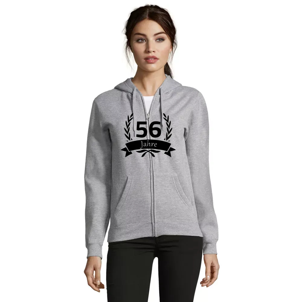 Jacke Frauen Hoodie mit Aufdruck '56 Geburtstag im Lorbeerkranz'