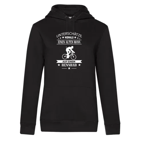 Alter Mann auf einem Rennrad Fahrrad Rente Frauen Hoodie