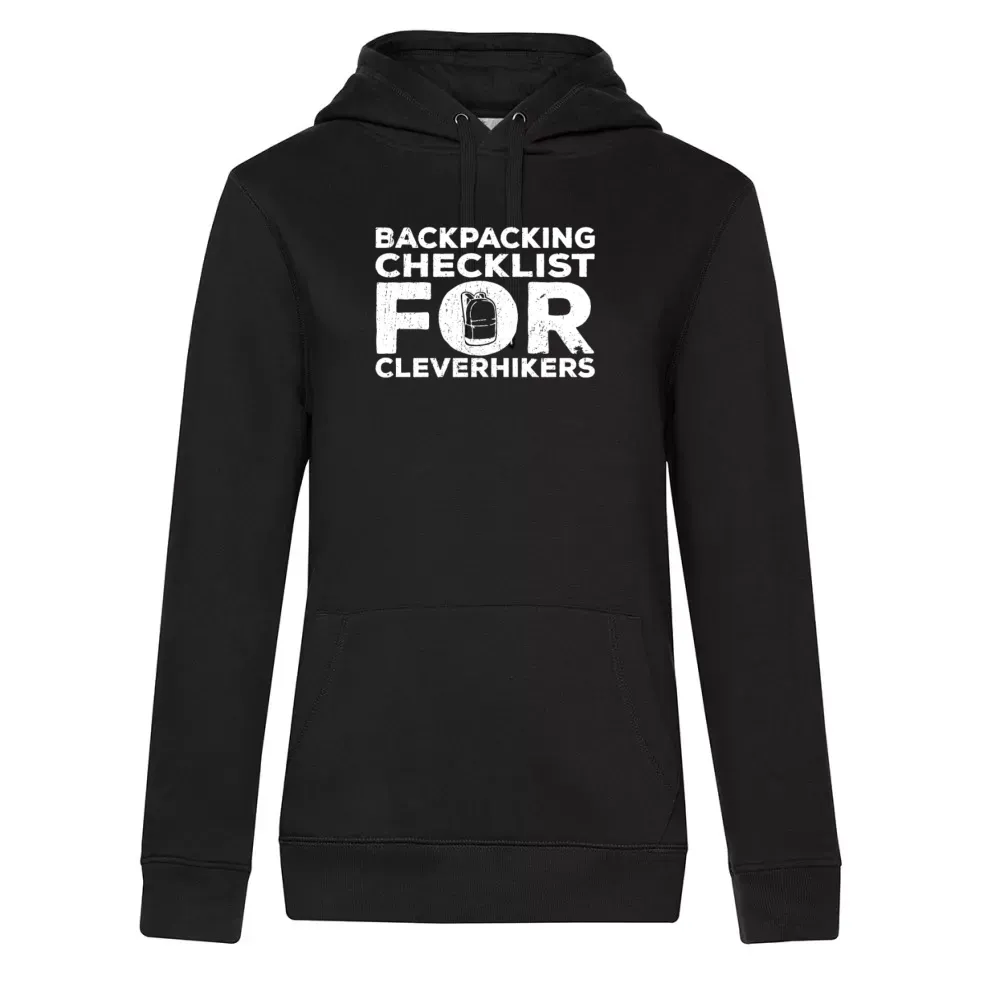  Frauen Hoodie mit Aufdruck 'Backpacking Packliste'