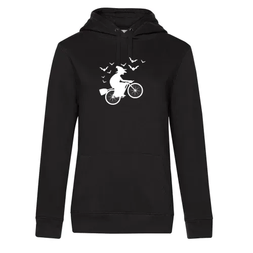 Biker Hexe Halloween Fahrrad mit Besen Radtour Hoodie Frauen Queen Hooded