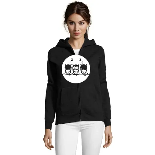 Drei Eule auf Ast vorm Vollmond Frauen Hoodie