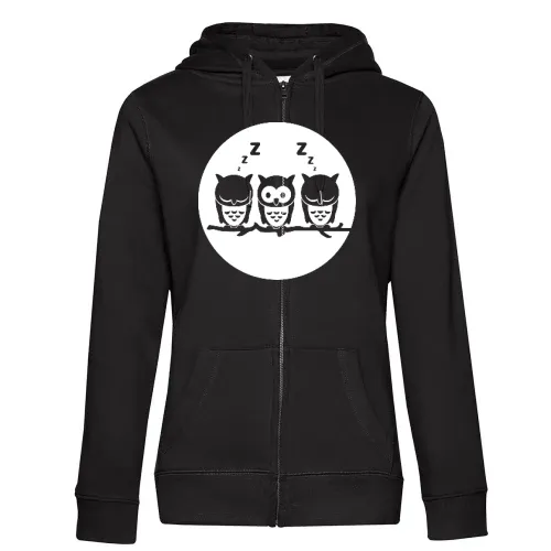 Drei Eule auf Ast vorm Vollmond Frauen Hoodie