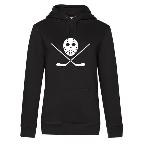 Eishockeymaske und Schläger Frauen Hoodie