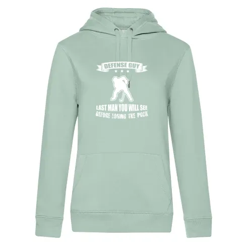 Ice Hockey Defense Guy Before Loosing The Puck Hoodie Frauen Queen Hooded