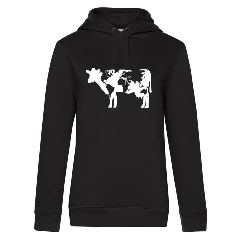 Kuh mit Weltkarte Frauen Hoodie