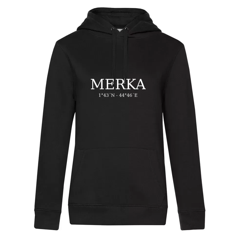  Frauen Hoodie mit Aufdruck 'Merka Koordinaten'