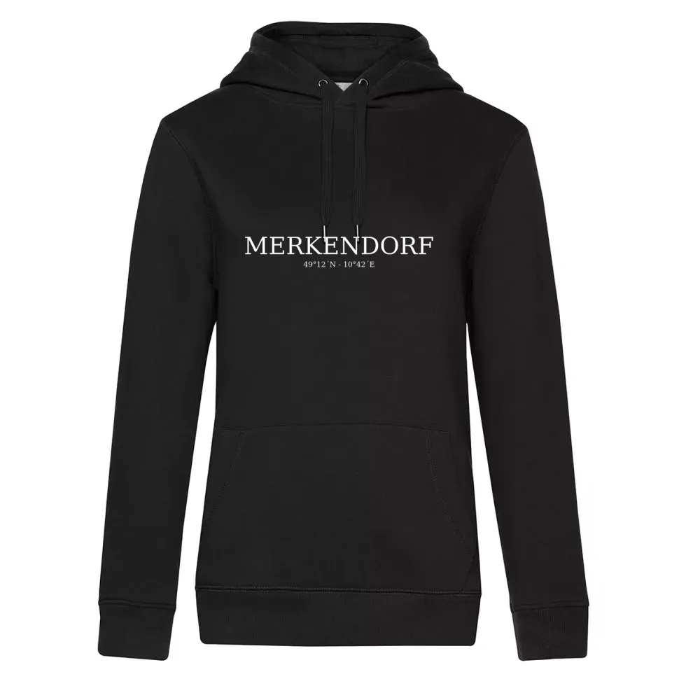  Frauen Hoodie mit Aufdruck 'Merkendorf Koordinaten'