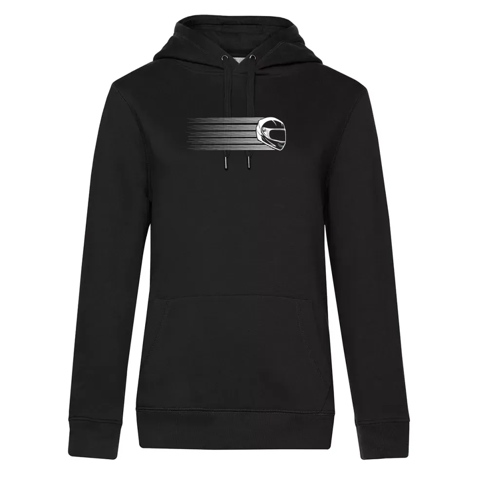  Frauen Hoodie mit Aufdruck 'Motorradfahrerin Rennmaschine Helm Vintage'