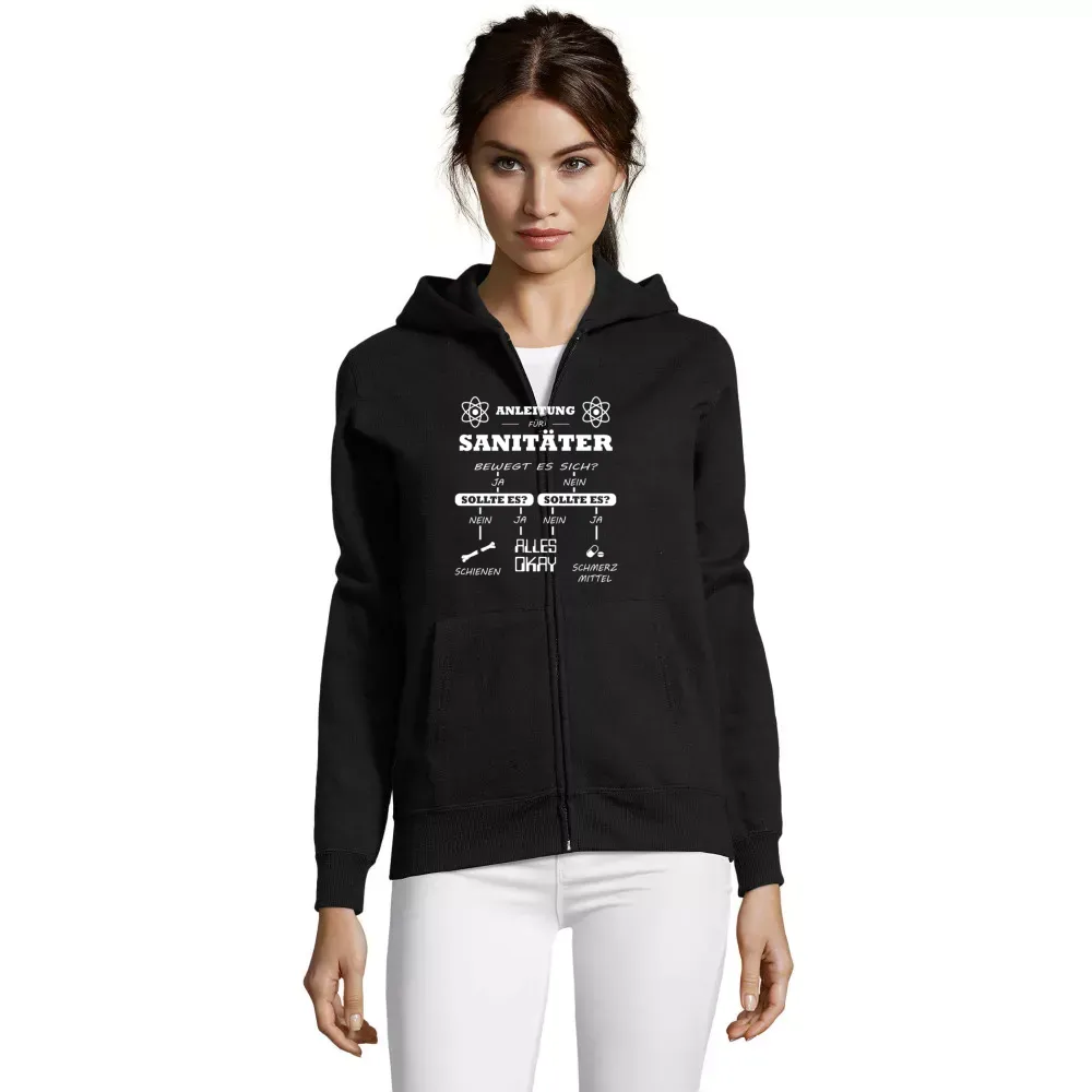 Jacke Frauen Hoodie mit Aufdruck 'Sanitäter Anleitung Notfallsanitäter Checkliste'