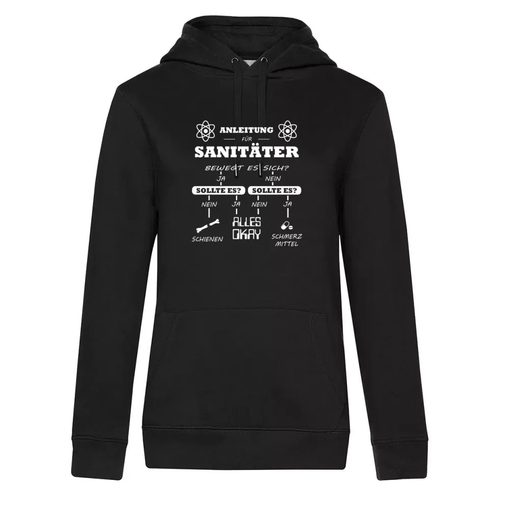  Frauen Hoodie mit Aufdruck 'Sanitäter Anleitung Notfallsanitäter Checkliste'