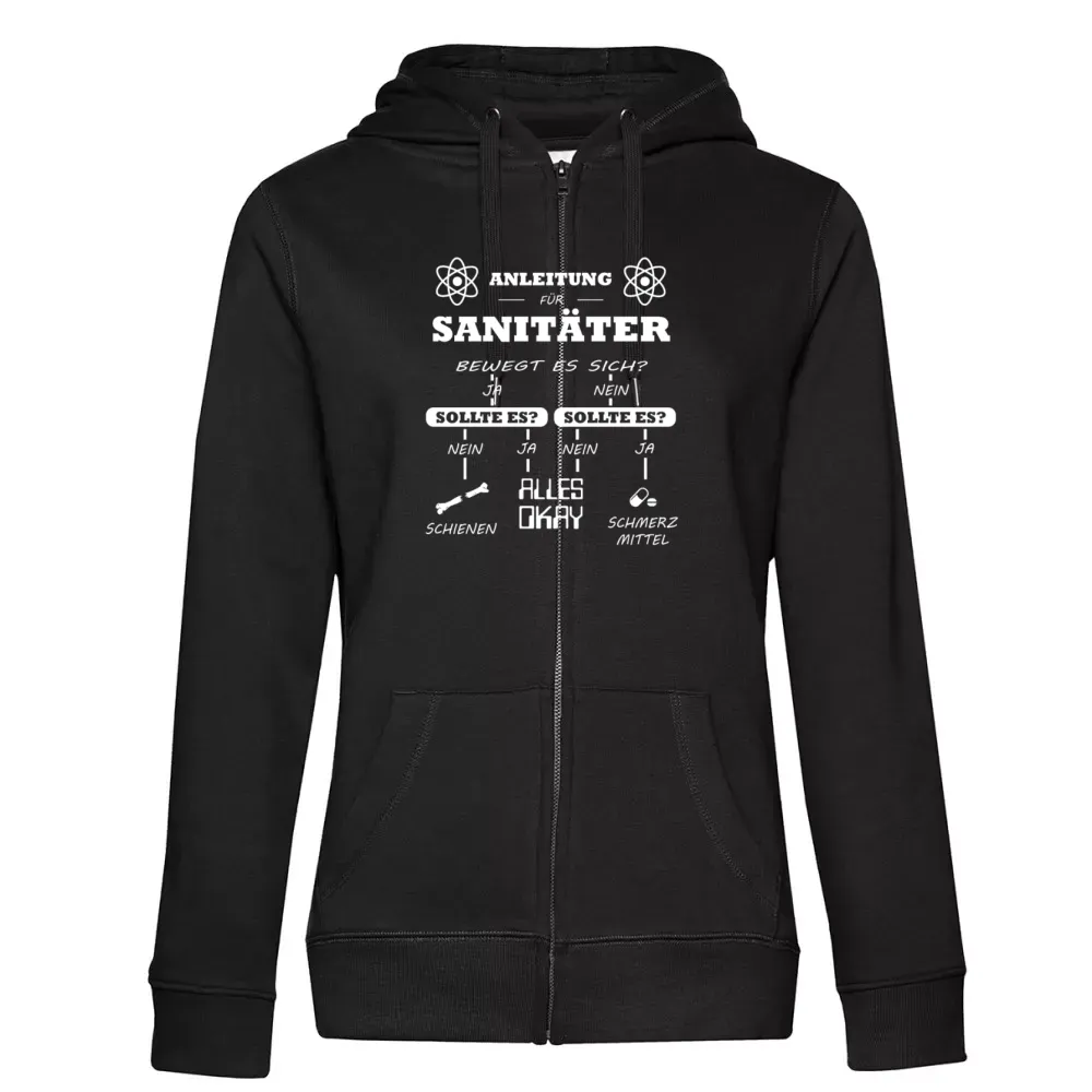 Kapuzenjacke Frauen Hoodie mit Aufdruck 'Sanitäter Anleitung Notfallsanitäter Checkliste'