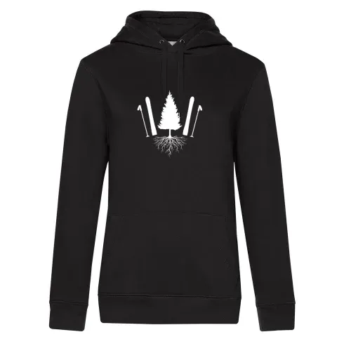 Ski Skifahrer Off Piste Baum Skifahren Skiurlaub Hoodie Frauen Queen Hooded