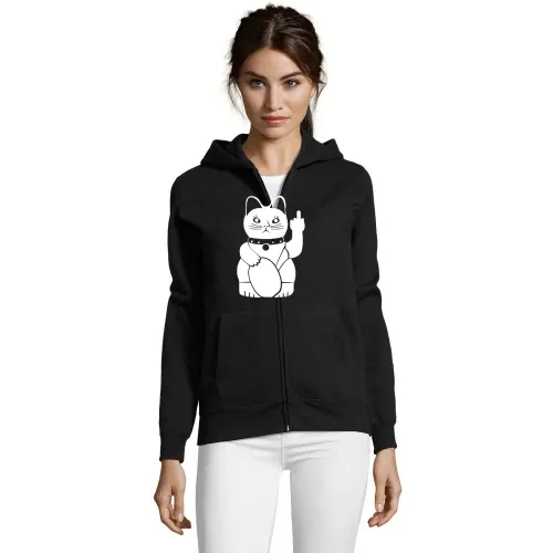 Winkekatze mit Mittelfinger Frauen Hoodie