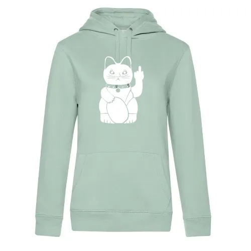 Winkekatze mit Mittelfinger Frauen Hoodie
