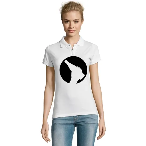 Biermond mit einer Bierflasche in der Hand Frauen Polo