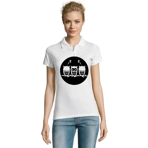 Drei Eule auf Ast vorm Vollmond Frauen Polo