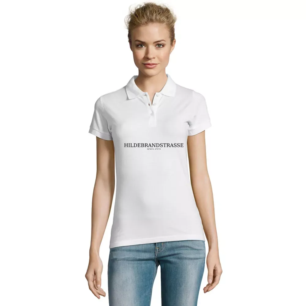  Frauen Polo mit Aufdruck 'Hildebrandstraße Koordinaten'