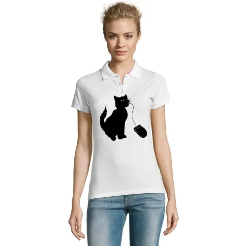 Katze isst PC Maus Frauen Polo