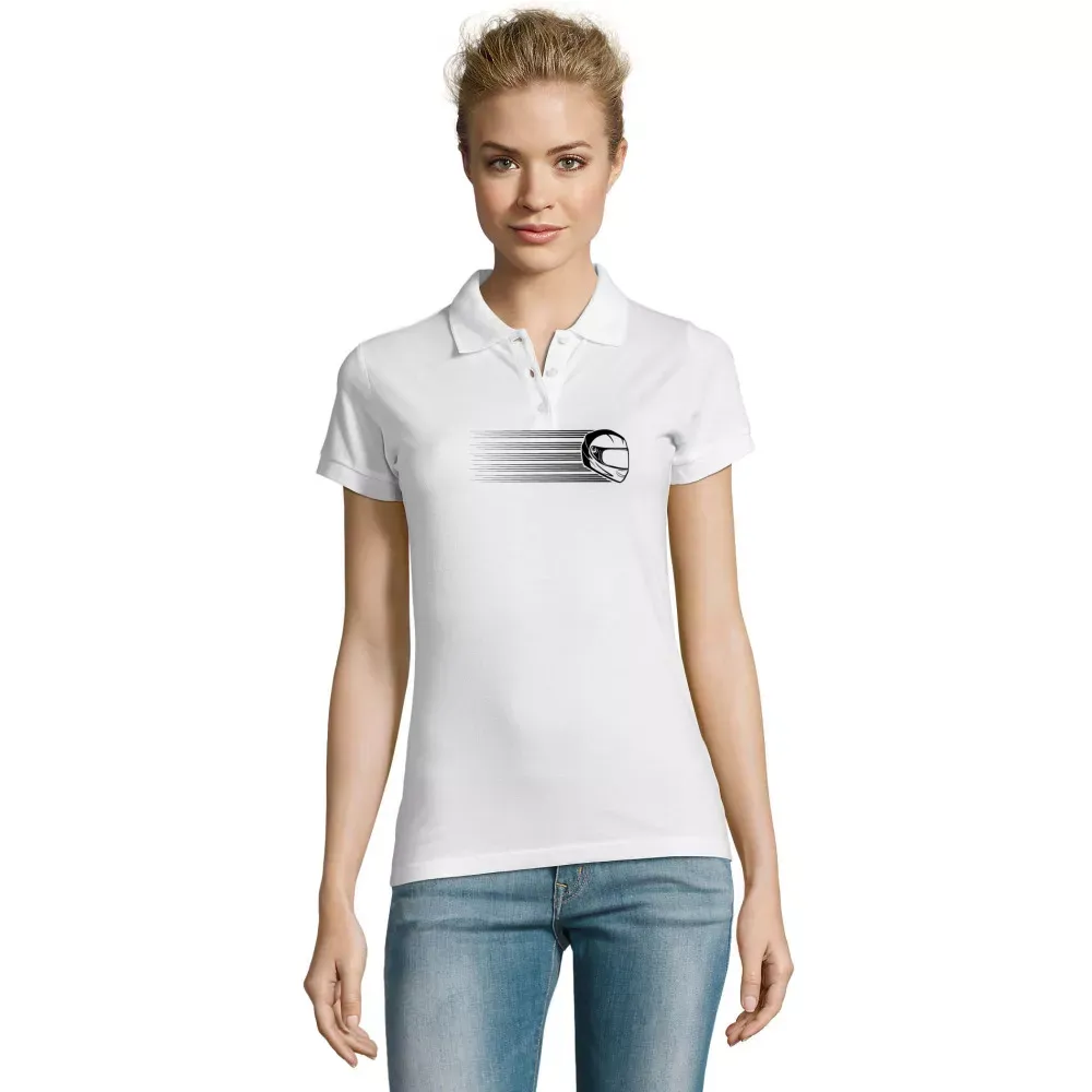  Frauen Polo mit Aufdruck 'Motorradfahrerin Rennmaschine Helm Vintage'
