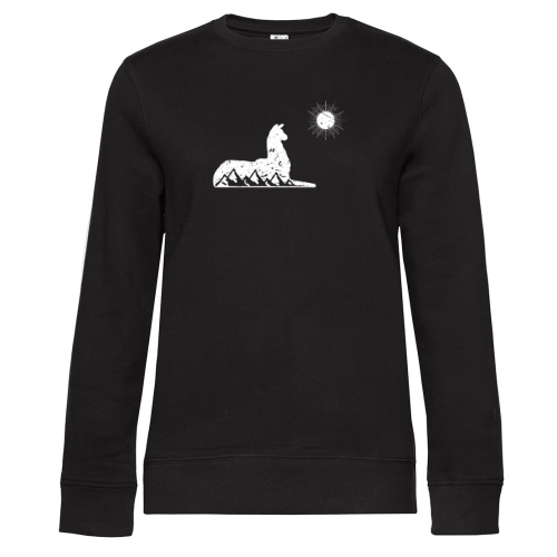 Alpaka Gebirge Lama Symbol Berge Mondschein Statue Sweat Frauen Queen Crew Neck
