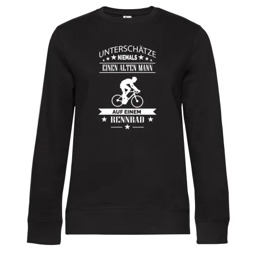 Alter Mann auf einem Rennrad Fahrrad Rente Sweat Frauen Queen Crew Neck