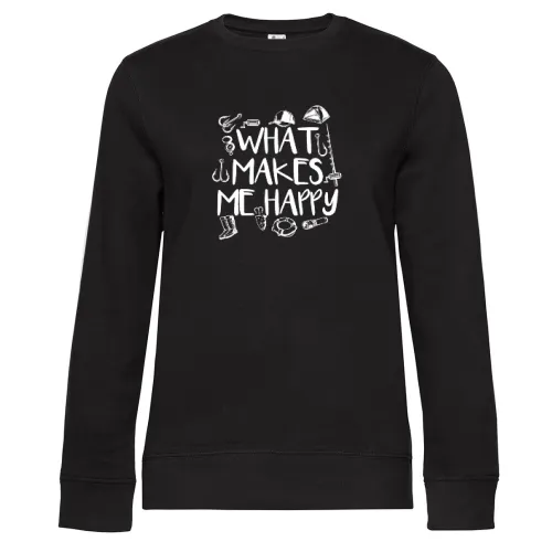 Angeln Angler Fischen Makes Me Happy Fisch Fishing Sweat Frauen Queen Crew Neck
