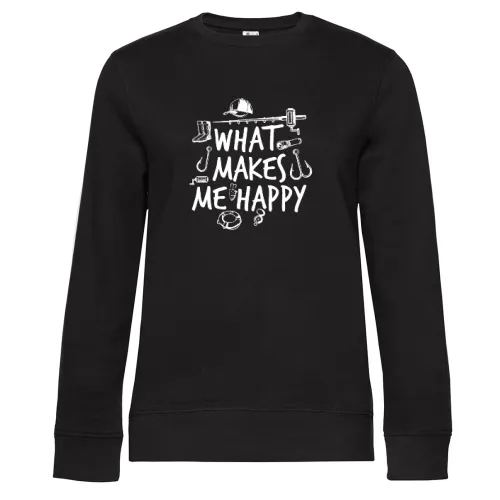 Angeln Angler Fischen Makes Me Happy Fisch Fishing Sweat Frauen Queen Crew Neck