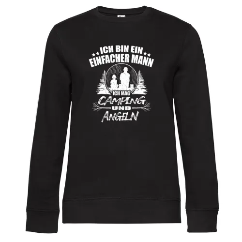 Angler Camping Camper Angeln Einfacher Mann Spruch Sweat Frauen Queen Crew Neck