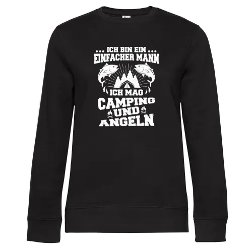 Angler Camping Camper Angeln Einfacher Mann Spruch Sweat Frauen Queen Crew Neck