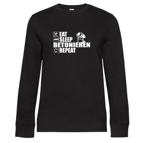 Betonmischer Maurer Eat Sleep Betonieren Repeat Sweat Frauen Queen Crew Neck