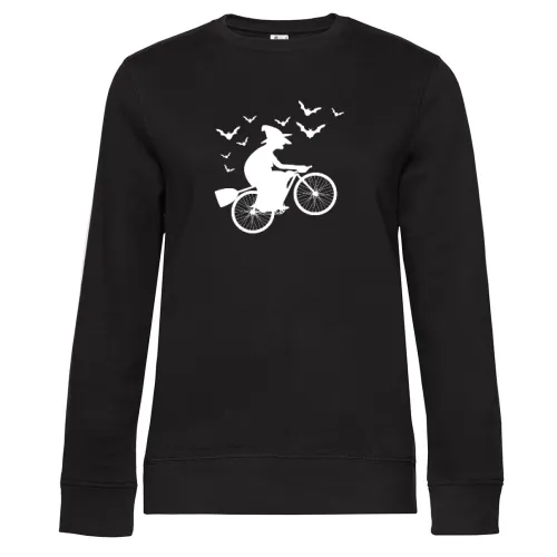 Biker Hexe Halloween Fahrrad mit Besen Radtour Sweat Frauen Queen Crew Neck