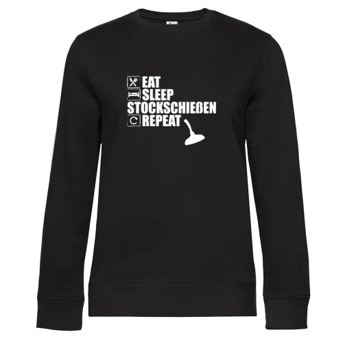 Eisstockschießen Eat Sleep Stockschießen Repeat Sweat Frauen Queen Crew Neck
