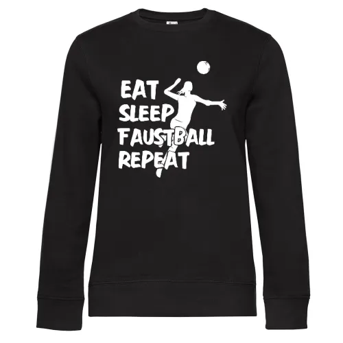 Faustballerin Eat Sleep Faustball Repeat Motiv Sweat Frauen Queen Crew Neck