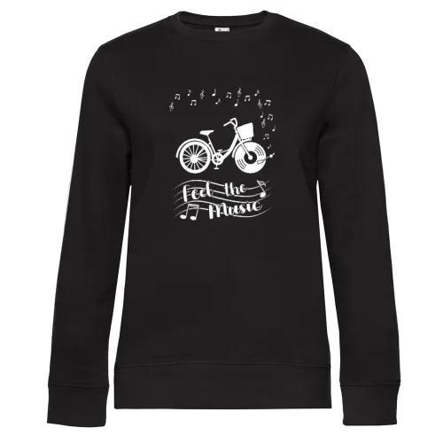 Feel The Music Fahrrad mit Vinyl Schallplatte Sweat Frauen Queen Crew Neck