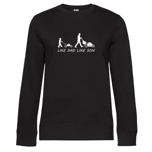 Gartenarbeit Vater Sohn Rasenmähen Rasenmäher Sweat Frauen Queen Crew Neck