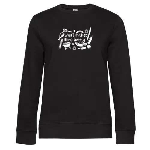 Grillmeister Grillen Griller - BBQ Makes Me Happy Sweat Frauen Queen Crew Neck