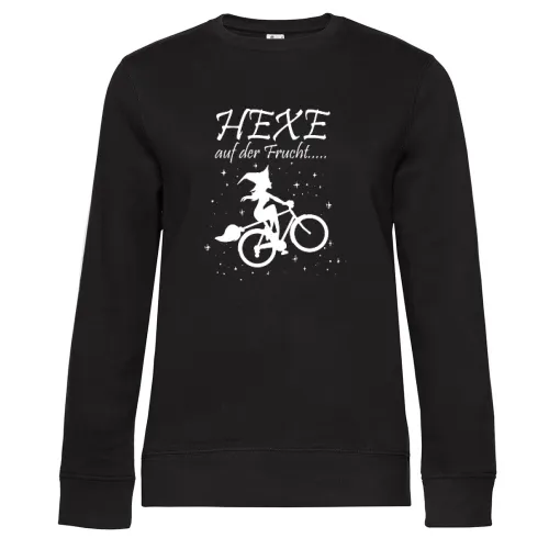 Hexe Auf Der Flucht Radfahrerin Hexen Halloween Sweat Frauen Queen Crew Neck