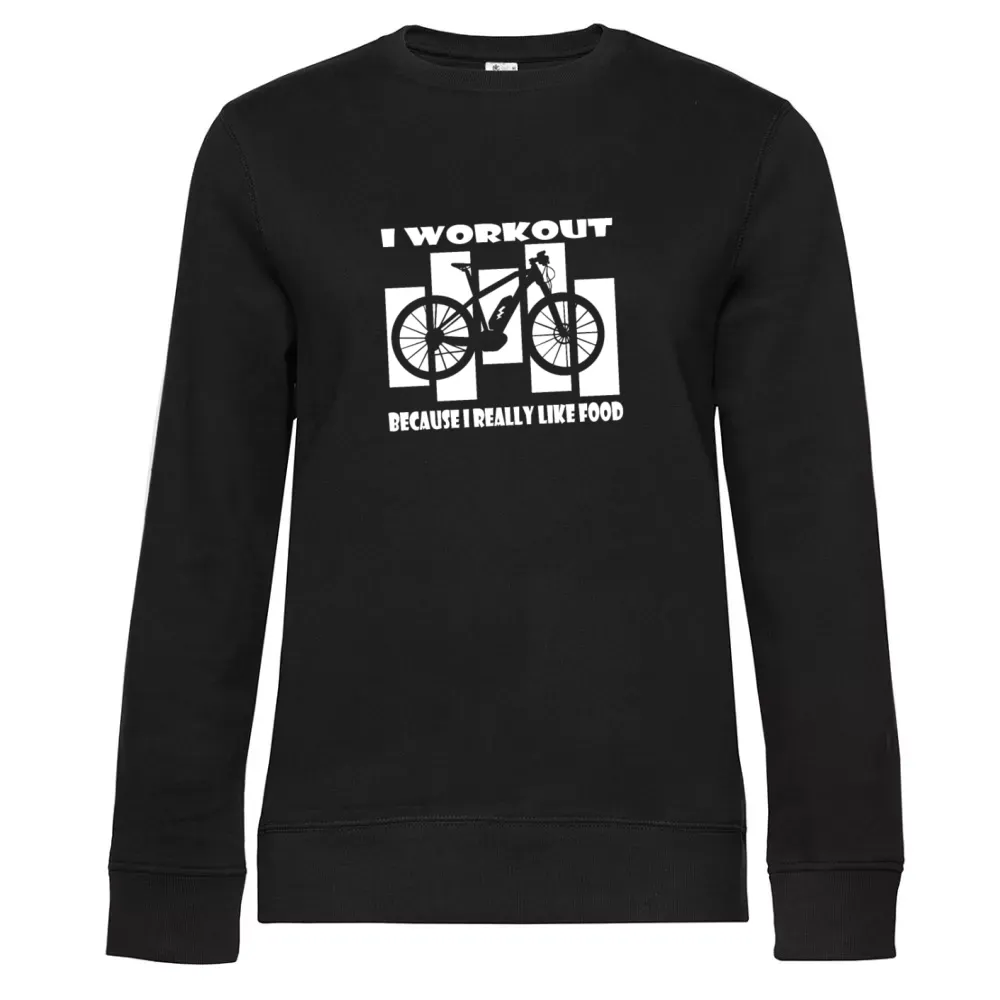  Frauen Sweat mit Aufdruck 'I Workout Because I Like Food Ebiker Vintage'