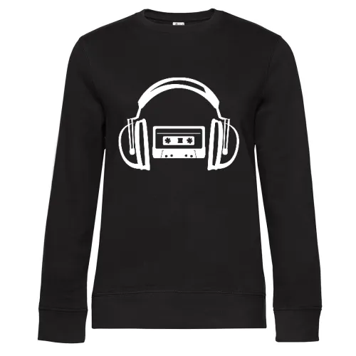 Kassette hört Kopfhörer Sweat Frauen Queen Crew Neck