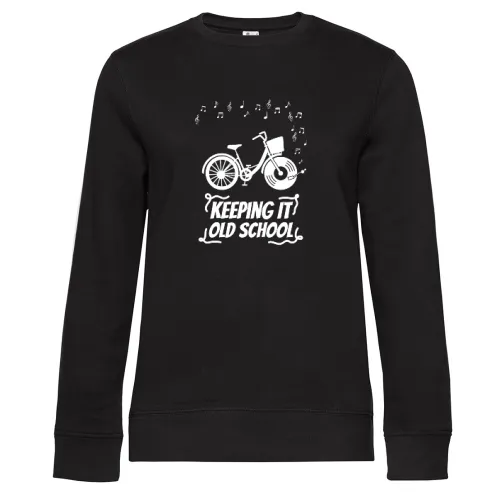 Keeping It Old School Fahrrad Vinyl Schallplatte Sweat Frauen Queen Crew Neck