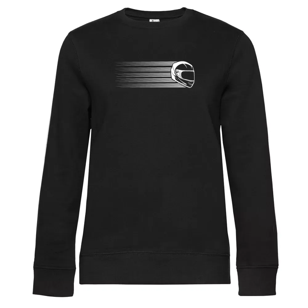  Frauen Sweat mit Aufdruck 'Motorradfahrerin Rennmaschine Helm Vintage'