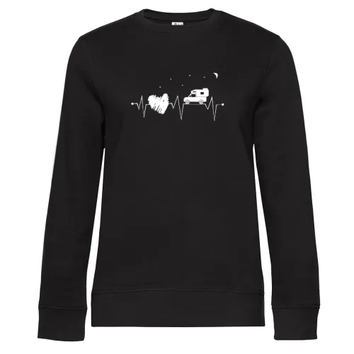 Pickup Camping Herzschlag mit Herz bei Nacht Sweat Frauen Queen Crew Neck