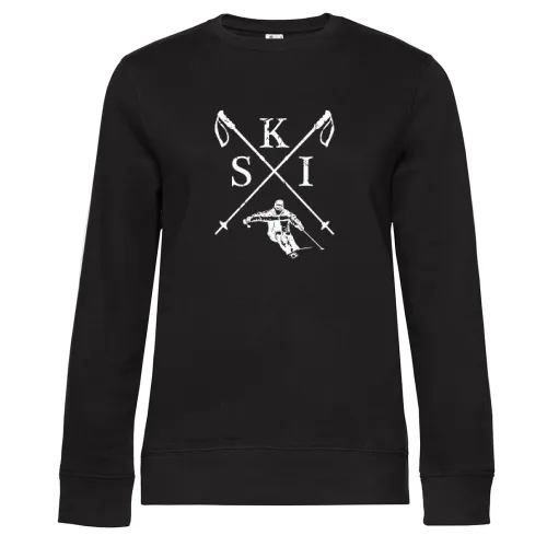 Ski Abfahrt Skistoecke Skistock Kreuz Wappen Sweat Frauen Queen Crew Neck
