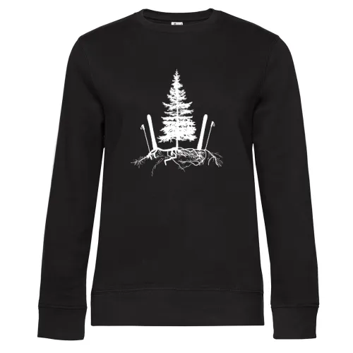 Ski Skifahrer Off Piste Baum Skifahren Skiurlaub Sweat Frauen Queen Crew Neck