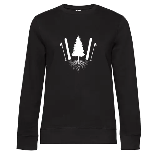 Ski Skifahrer Off Piste Baum Skifahren Skiurlaub Sweat Frauen Queen Crew Neck