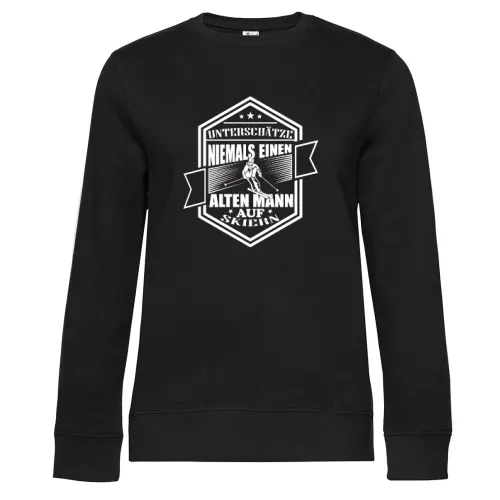 Skifahrer Alter Mann Skipiste Apres Ski Skiurlaub Sweat Frauen Queen Crew Neck